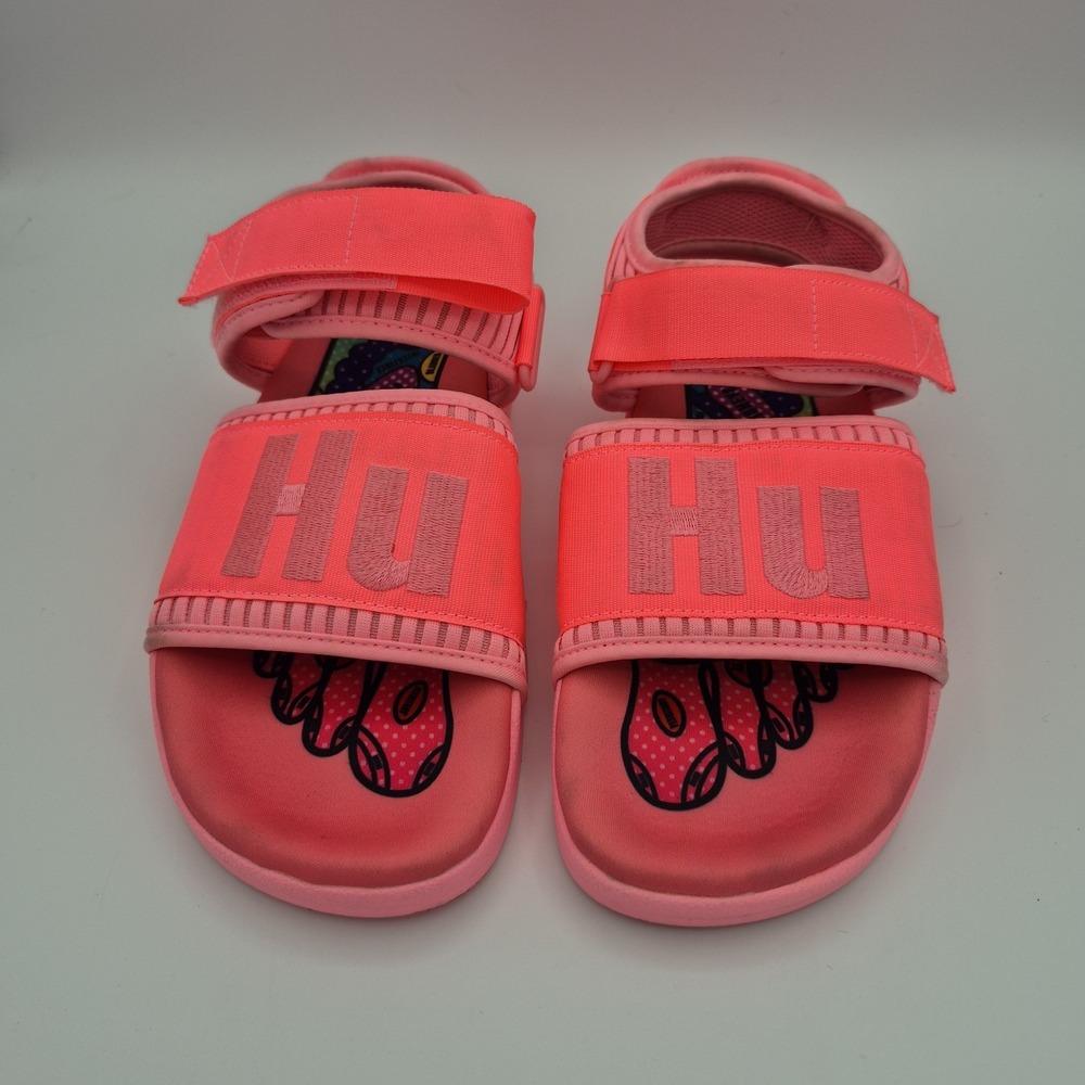 Adidas Pharrell Williams HU Kids Size 5 Shock Pink Adjustabke Strap Slides...